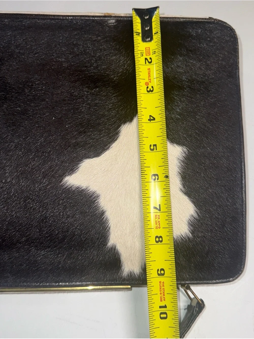 Black and White Cowhide Shoulder Bag with Top Handle
